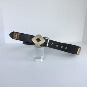 BLACK LEATHER WOMENS BELT WITH STUDDED GOLD